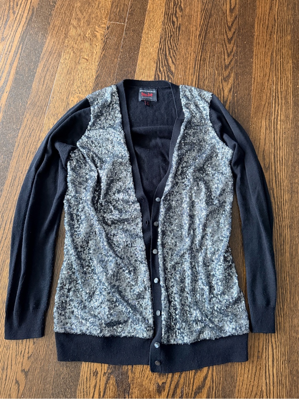 Banana Republic L’Wren Scott Black & Silver Sequin-Front Cardigan small